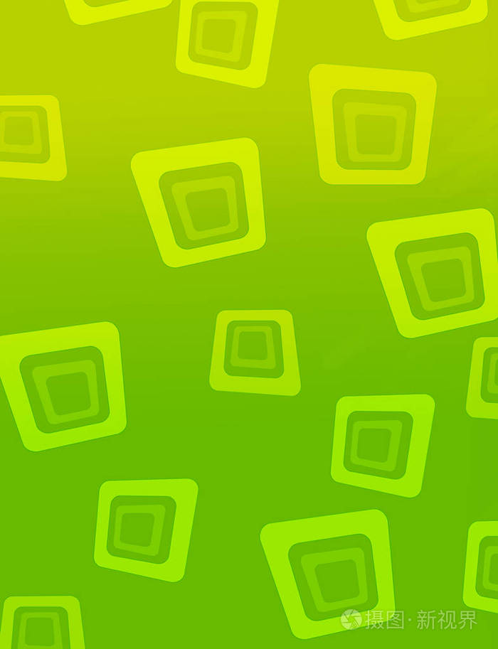 带有正方形的绿色背景的卡通场景儿童插图