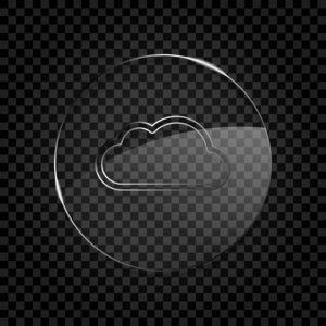 简单的云。 具有薄轮廓的线性符号。 图标在圆形玻璃气泡上的黑暗透明网格。 玻璃风格