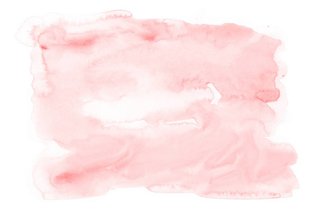 白色背景上分离的粉红色水彩印迹。 水彩模板画布为您的设计。