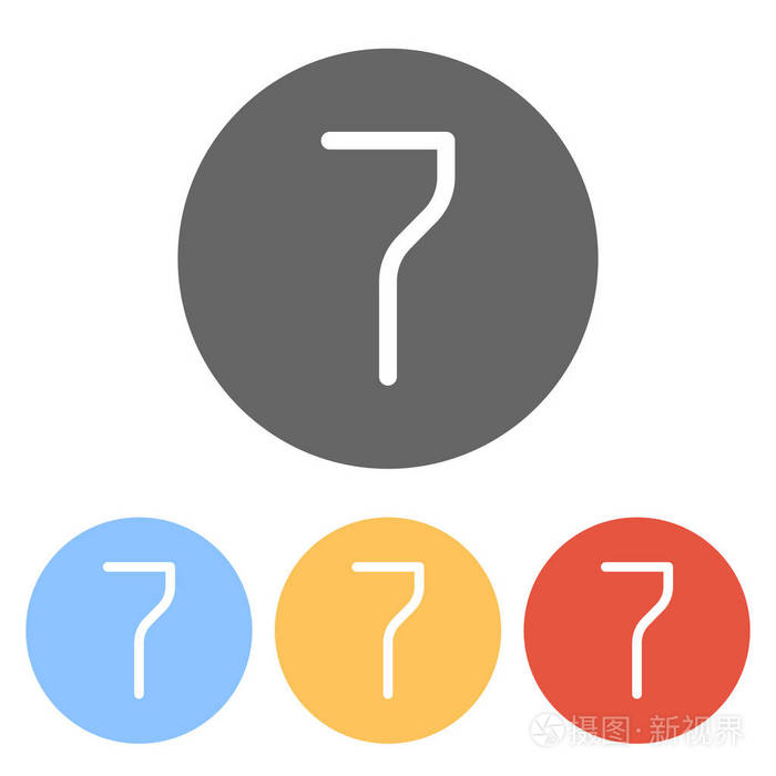 数字7数字第七彩色圆圈上的一组白色图标