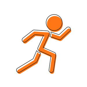 跑步的人。 简单的图标。 由黑色薄轮廓和橙色组成的孤立图标在不同的层上移动填充。 白色背景