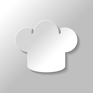 简单的厨师帽图标。 厨房标志。 带有灰色背景阴影的纸样式