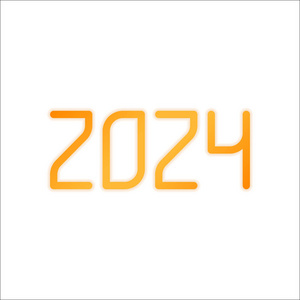 数字图标2024。 新年快乐。 带有白色背景的低光橙色标志