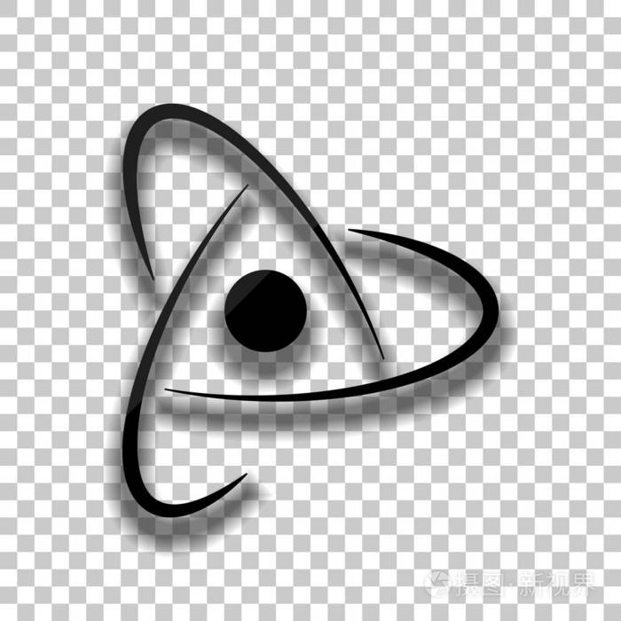 科学原子符号创意标志简单图标黑色玻璃图标与软阴影透明背景