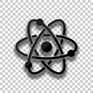 科学原子符号简单图标。 黑色玻璃图标与软阴影透明背景