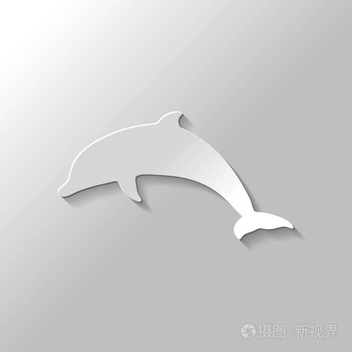 海豚的剪影带有灰色背景阴影的纸样式