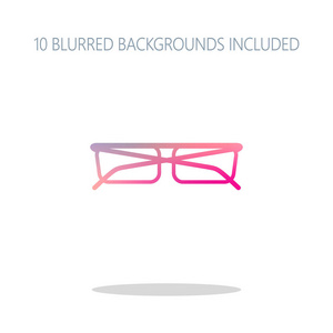 眼镜图标。 五颜六色的标志概念与简单的阴影在白色。 包括10种不同的模糊背景
