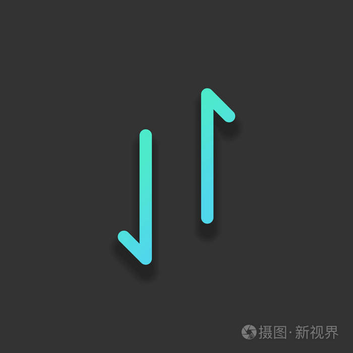 上下箭头下载和上传线性薄轮廓彩色标志概念与软阴影在黑暗的背景蔚蓝