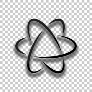科学原子符号标志简单图标。 黑色玻璃图标与软阴影透明背景