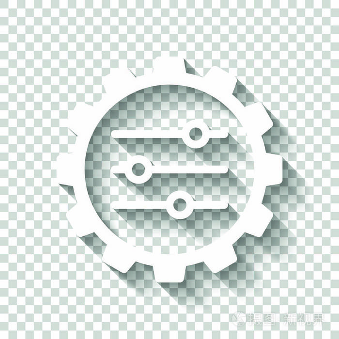 在齿轮中设置图标带有透明背景阴影的白色图标