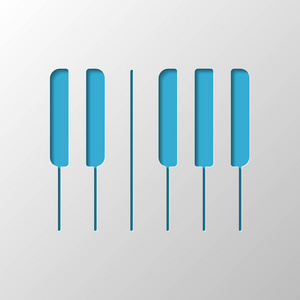钢琴键盘图标。 水平视图。 纸张设计。 带有阴影的切割符号