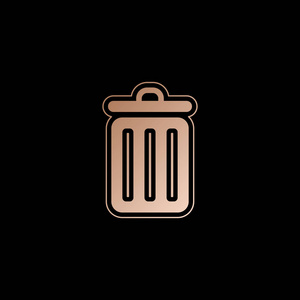 垃圾桶。 简单的图标。 黑色背景的红色金色风格