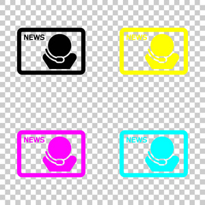 电视新闻与演讲者。 透明背景上彩色CMYK图标集