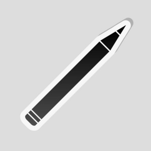 铅笔图标。 白色边框和灰色背景的简单阴影的贴纸风格