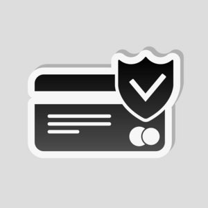 信用卡保护图标。贴纸风格，白色边框和灰色背景上的简单阴影