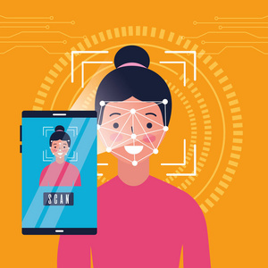 智能手机女性人脸扫描识别生物识别