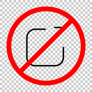 共享注销或上传。 对角线箭头出正方形。 不允许带有透明背景的红色警告标志的黑色物体