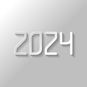 数字图标2024。新年快乐。灰色背景带阴影的纸型