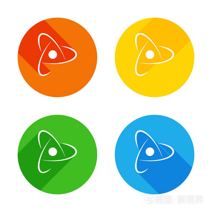 科学原子符号创意标志简单图标彩色圆圈背景上的平面白色图标每个角落