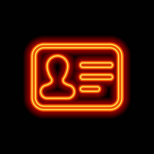 身份证图标。 身份证资料。 黑色背景上的橙色霓虹灯风格。 灯图标