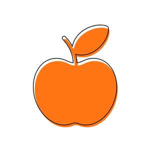 简单的苹果图标。由黑色薄轮廓和橙色在不同层上移动填充组成的孤立图标。白色背景