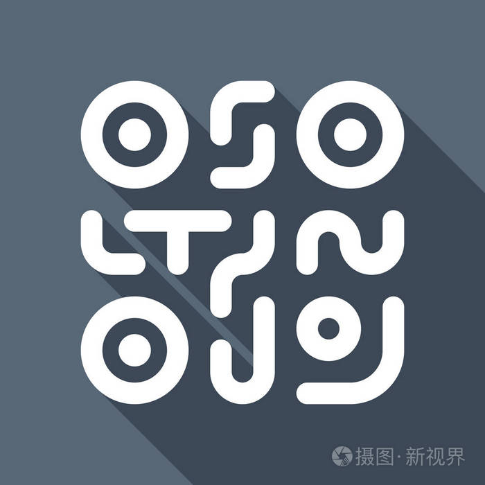 二维码.技术图标.简单的标志.白色平面图标,背景阴影较长