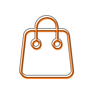 购物袋图标。线形，轮廓细..由黑色薄轮廓和橙色在不同层上移动填充组成的孤立图标。白色背景