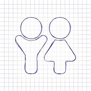 古风男女手绘一套男女符号.简单的图标.手绘在纸上的图片.