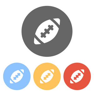 美国足球标志。简单的橄榄球图标。彩色圆圈上的一组白色图标