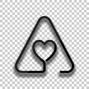 心脏在警告三角形. 具有薄轮廓的线性图标. 一条线的风格.