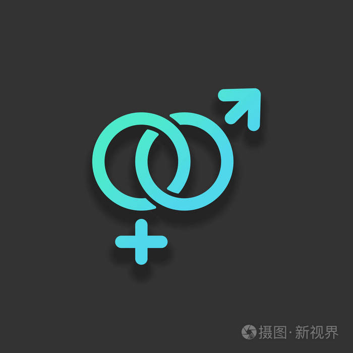 性别符号线性符号简单的男人和女人图标彩色标志概念与软阴影在黑暗的