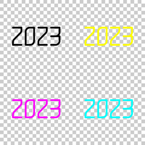 2023年数字图标。 新年快乐。 透明背景上彩色CMYK图标集