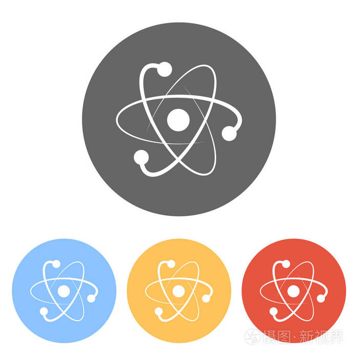 科学原子符号标志简单图标 彩色圆圈上的一组白色图标