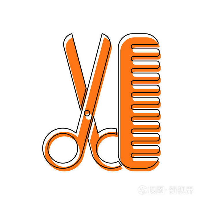 插画 剪刀和梳子. 理发器的工具.