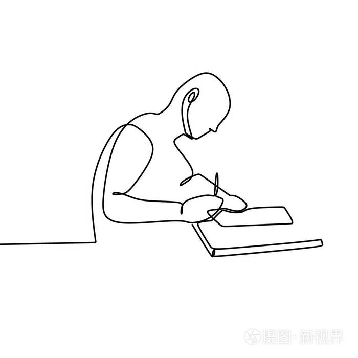一个人在纸上写作的线条画学习一些东西