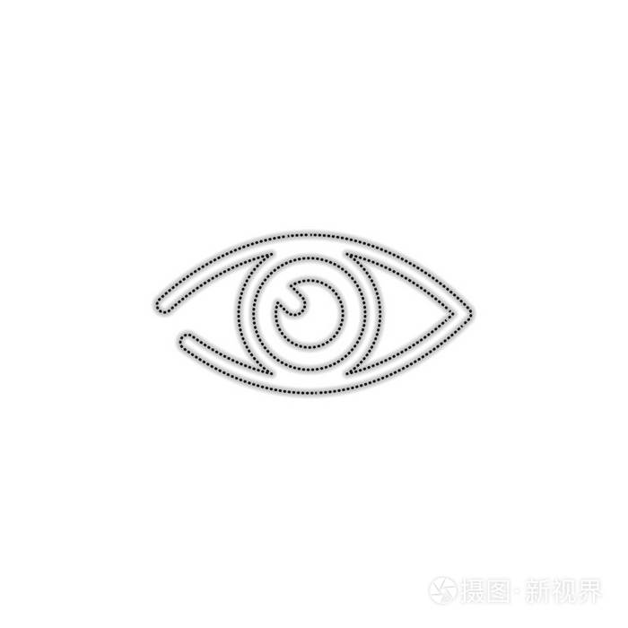 简单的眼睛图标. 带有白色背景阴影的虚线轮廓轮廓