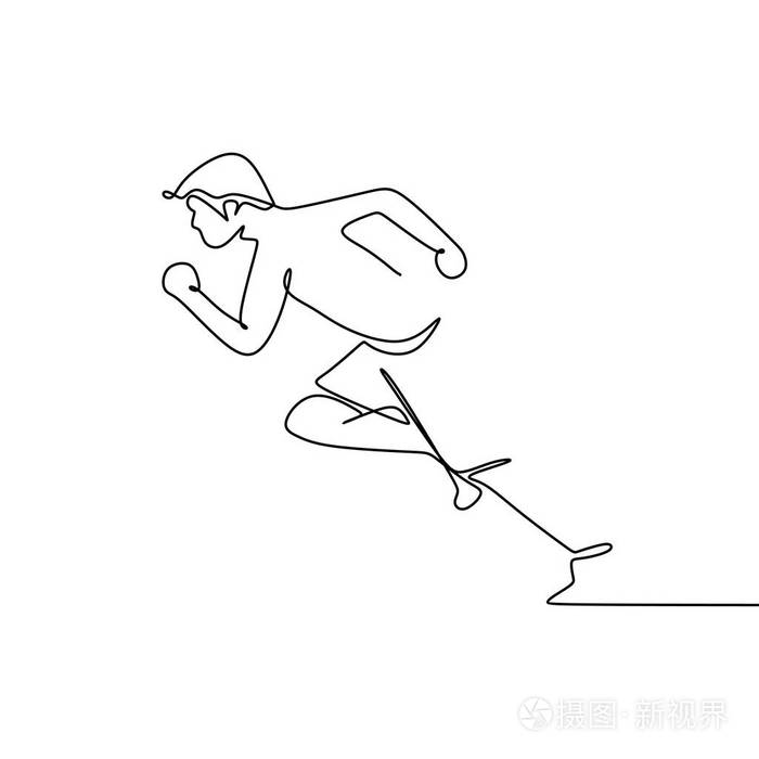 运动主题矢量插图中跑步者的连续单线艺术绘图. 健身主题背景.