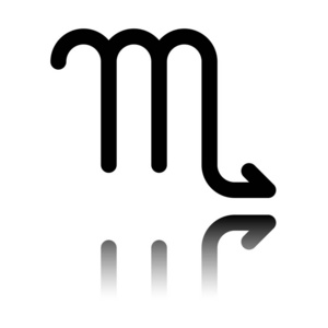 占星术标志。 天蝎座简单的图标。 带有镜像的黑色图标，白色背景