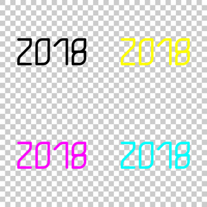 2018年数字图标。 新年快乐。 透明背景上彩色CMYK图标集