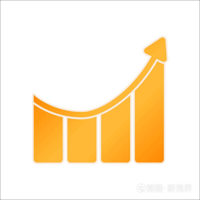 增长条图形与上升箭头图标. 带有白色背景的低光橙色标志