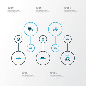 自动图标彩色设置与插头, 面包车, 汽车和其他卡车部件。独立的向量图自动图标
