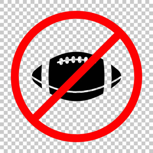 美国足球标志。 简单的橄榄球图标。 不允许带有透明背景的红色警告标志的黑色物体