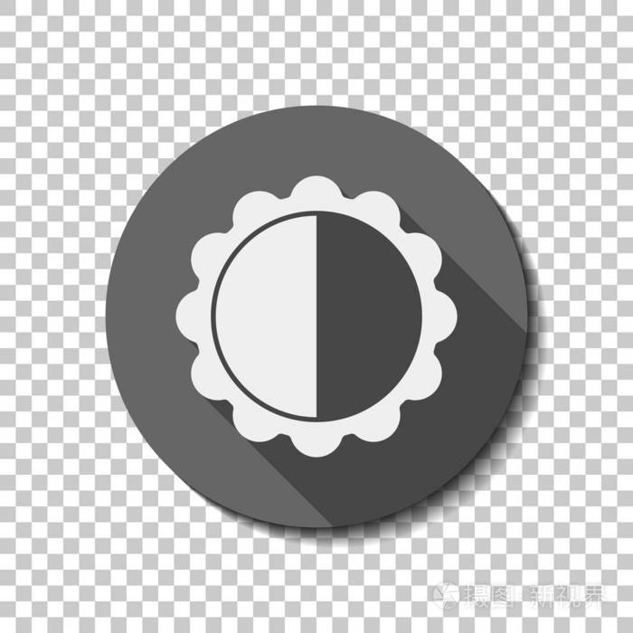 简单的剪影. 白色平面图标,在透明背景上有长阴影的圆圈.