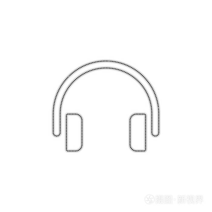 简单的耳机图标. 带有白色背景阴影的虚线轮廓轮廓