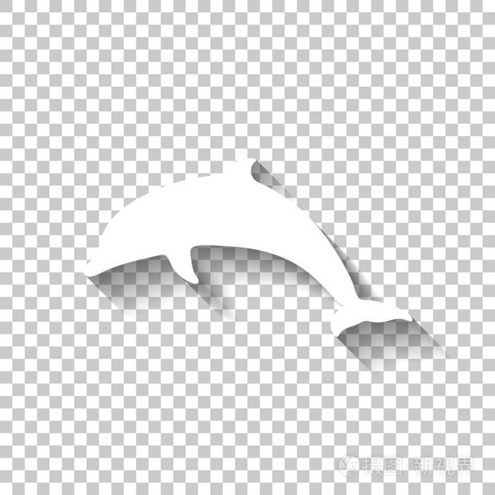 海豚的剪影. 带有透明背景阴影的白色图标