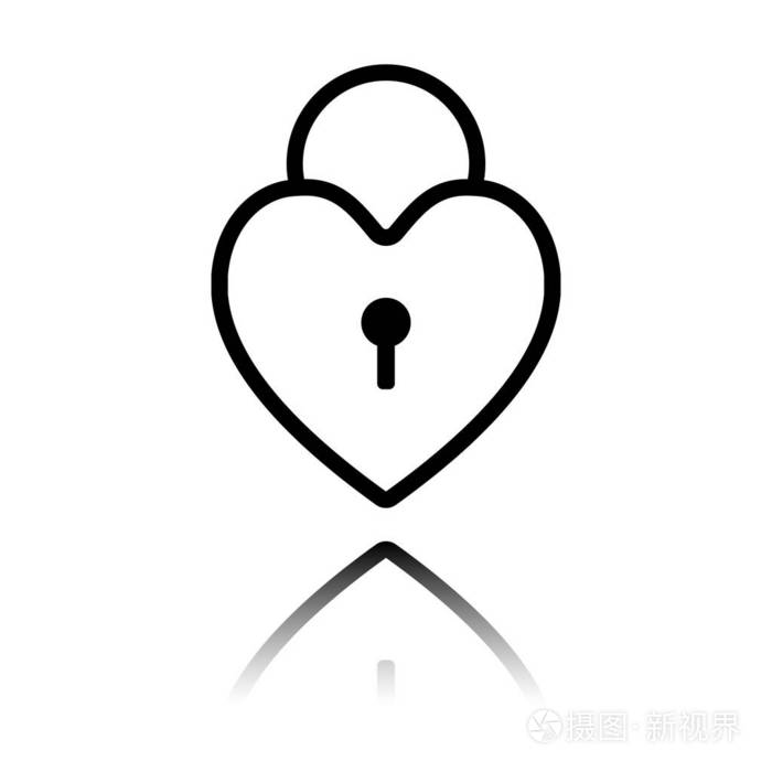心锁挂锁简单的剪影带有镜像的黑色图标白色背景