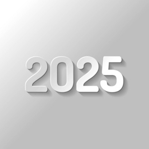 2025年数字图标。 新年快乐。 带有灰色背景阴影的纸样式