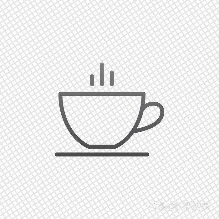 简单的咖啡或茶帽。 具有薄轮廓的线性图标。 网格背景