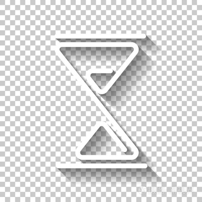 沙漏一行轮廓符号. 带有透明背景阴影的白色图标