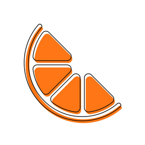 半柠檬或橘子。 简单的图标。 由黑色薄轮廓和橙色组成的孤立图标在不同的层上移动填充。 白色背景